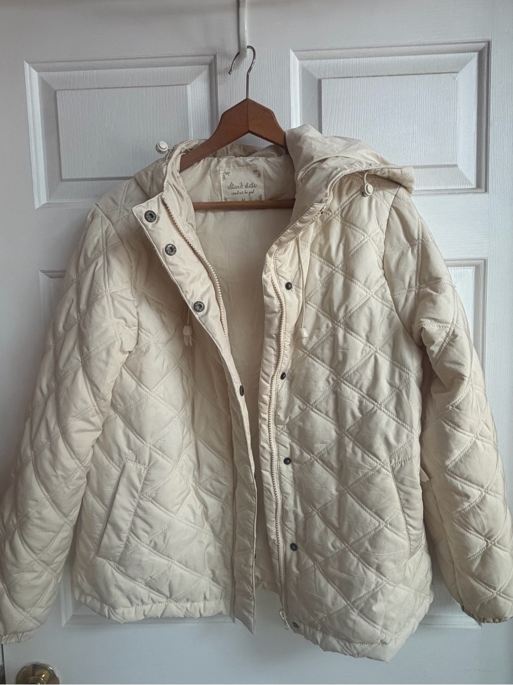 Altar'd State Ivory Quilted Hooded Puffer Coat